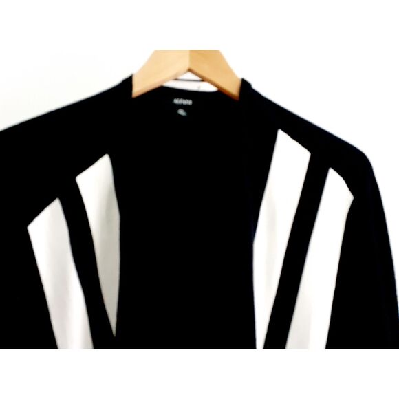 Alfani Deep Black White Striped Front Knit Ribbed Open Front Core Cardigan PXL - Picture 4 of 9